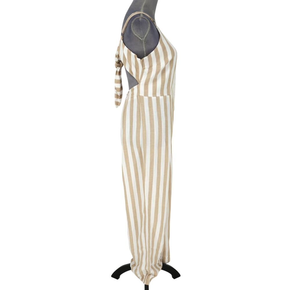 Rails Jumpsuit Womens Medium Beige Stripe Linen Blend Ankle Crop Teresa Coastal - Picture 5 of 14